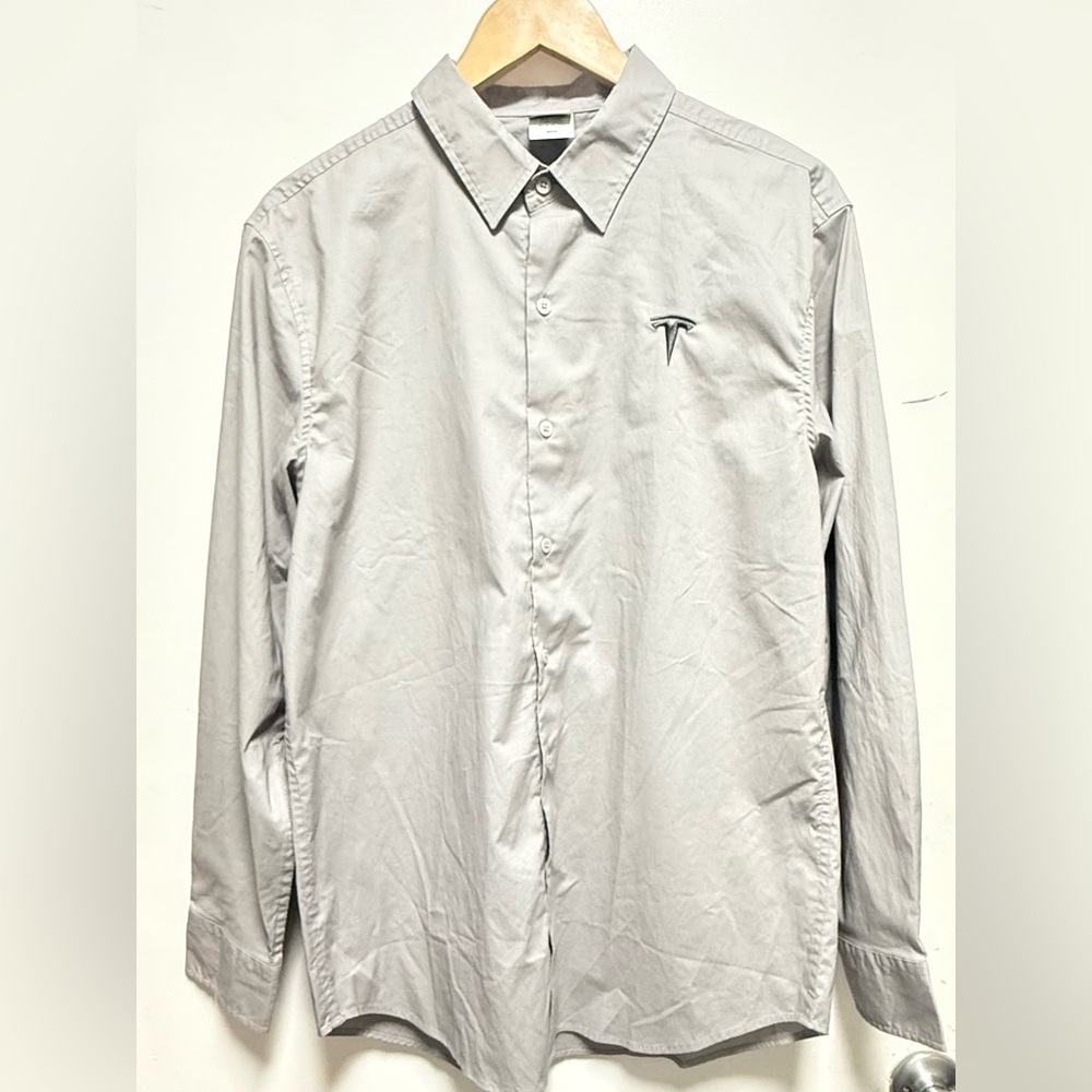 Tesla Light Gray Men's Casual Button Down Shirt
